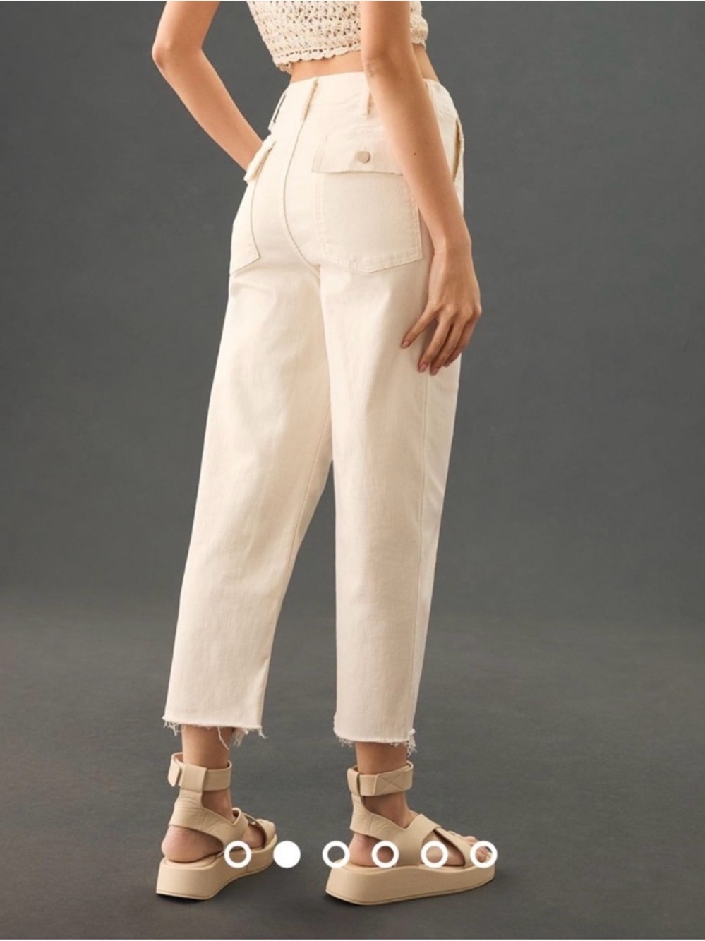 MOTHER Private white stretch denim patch pocket ankle fray jeans pants, size 29